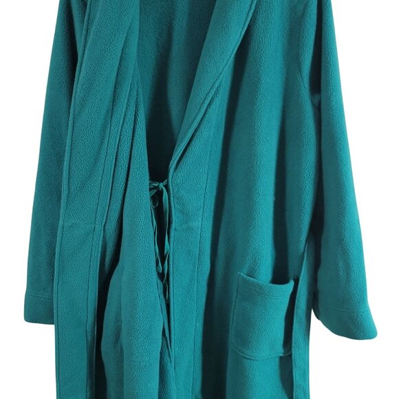 L.L. Bean Full Length Fleece Robe Green Large Belt Pockets Shawl Collar Winter - Picture 3 of 8